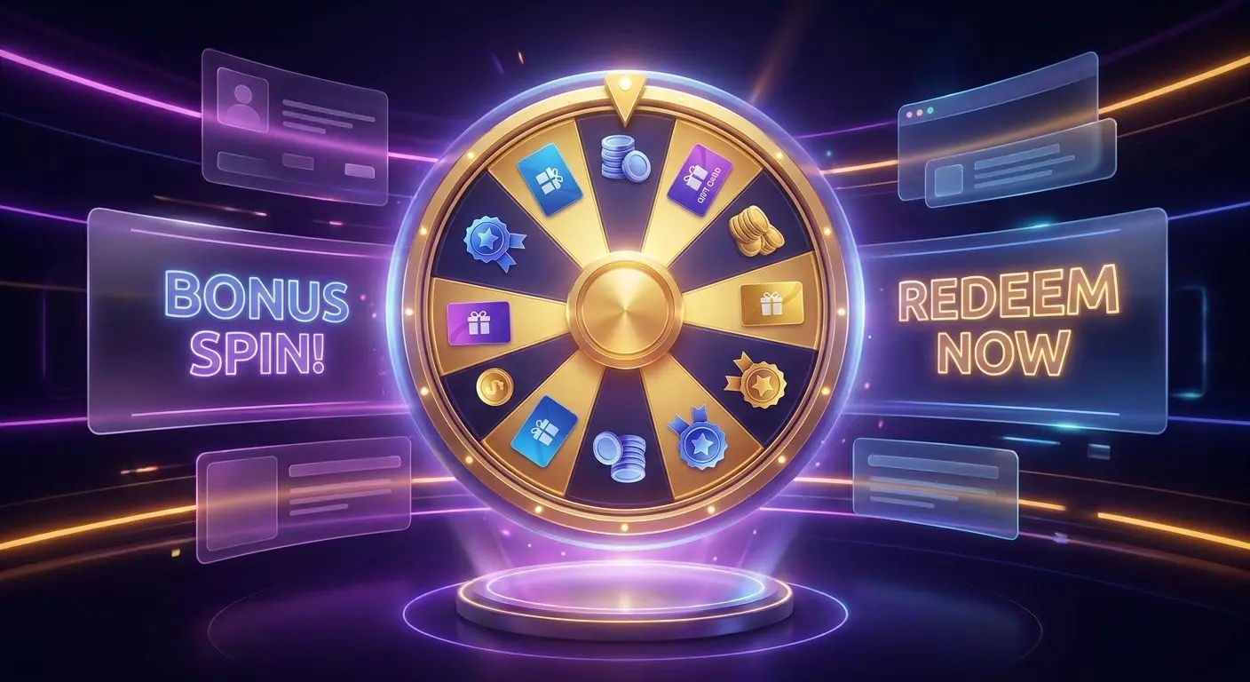 PlayOJO rewards and promotions visual Rewards visual with wheel and bonus-style cards